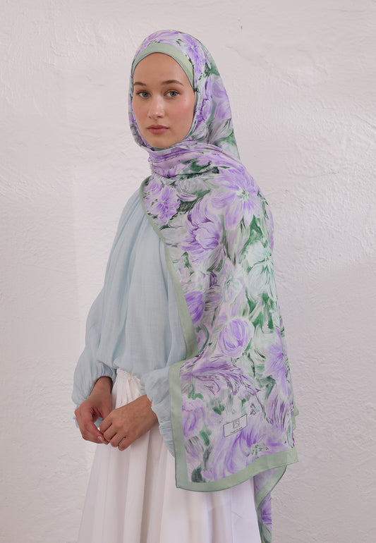 Pure Flora Desen Rami Şal Mint Yeşili