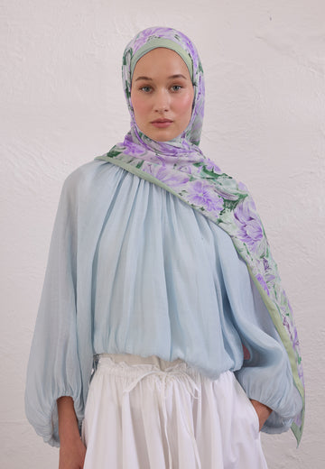 Pure Flora Desen Rami Şal Mint Yeşili