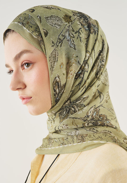 Çağla Yeşili Ethnıc Blossom Desen Soft Viskon Şal