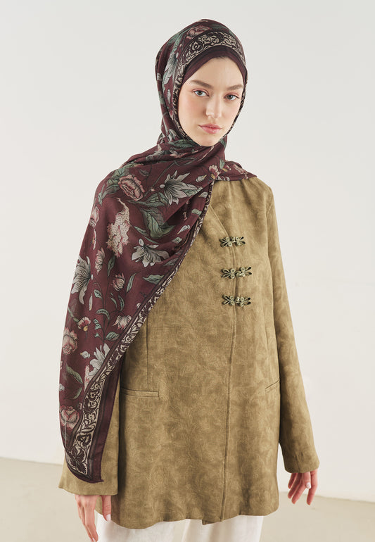 Mürdüm Pure Ethnic Desen Soft Viskon Şal