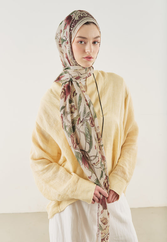 Bej Pure Ethnic Desen Soft Viskon Şal