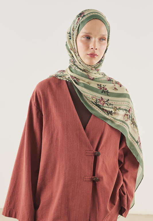 Çam Yeşili Floral Touch Desen Soft Viskon Şal