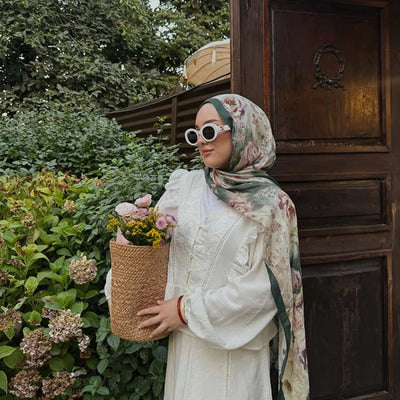 Vintage Garden Desen Rami Şal Yeşil
