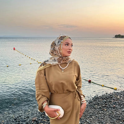 Wild Flora Desen İpek Krep Şal Hardal