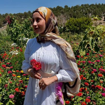 Soft Daisy Desen Rami Şal Acı Kahve