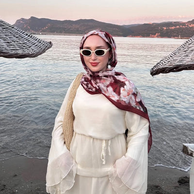 Vintage Rose Desen Rami Şal Bordo
