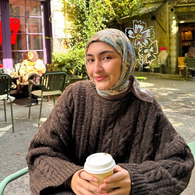 Vintage Garden Desen Pamuklu Viskon Eşarp Fındık Kabuğu