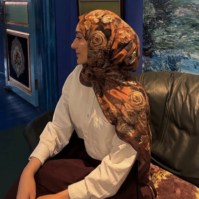 Magnolia Desen Rami Şal Sıcak Kahve