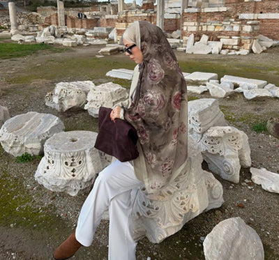 Marielle Desenli Pamuk Viskon Şal Bej