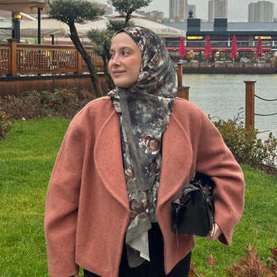 Madeleine Desenli Pamuk Viskon Şal Gri