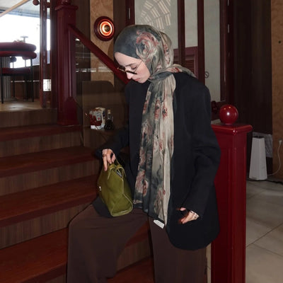 Marielle Desenli Pamuk Viskon Şal Koyu Yeşil