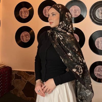 Madeleine Desenli Pamuk Viskon Şal Kahve