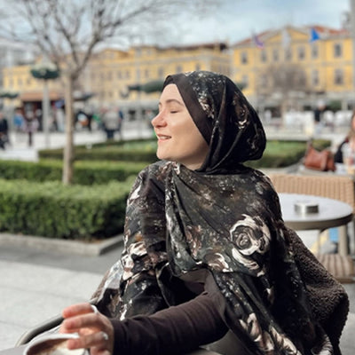 Madeleine Desenli Pamuk Viskon Şal Kahve