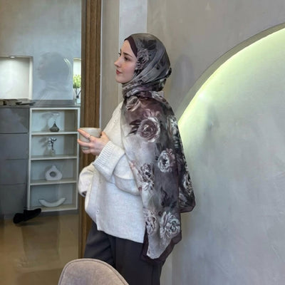 Marielle Desenli Pamuk Viskon Şal Gece Mavisi