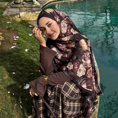 Rosine Desenli Pamuk Viskon Şal Bordo