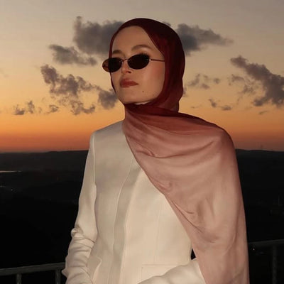 Degrade Desen Rami Şal Bordo-Pudra