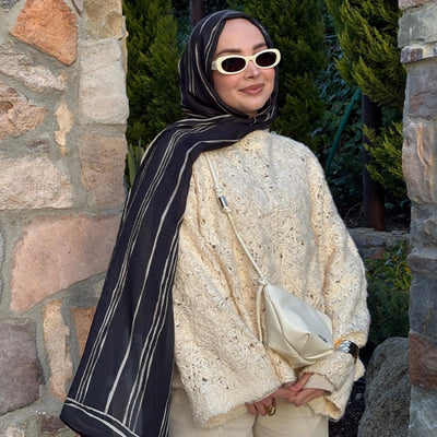 Striped Desen Rami Şal Siyah