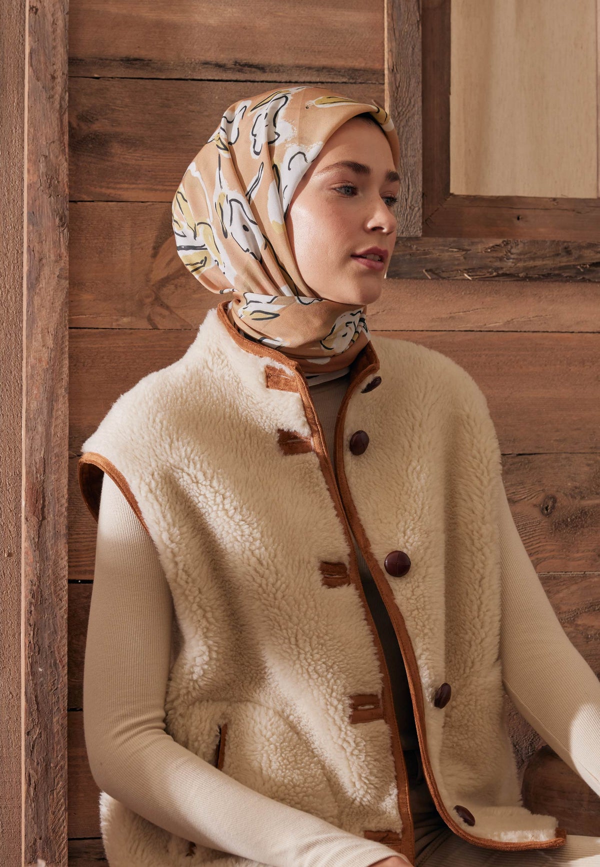 Pastel Turuncu Aspen Desen Pamuk İpek Eşarp