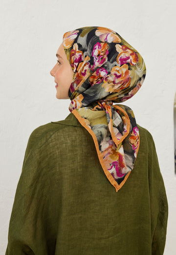 Şeftalı Lavinia Desen Pamuk Vual Eşarp