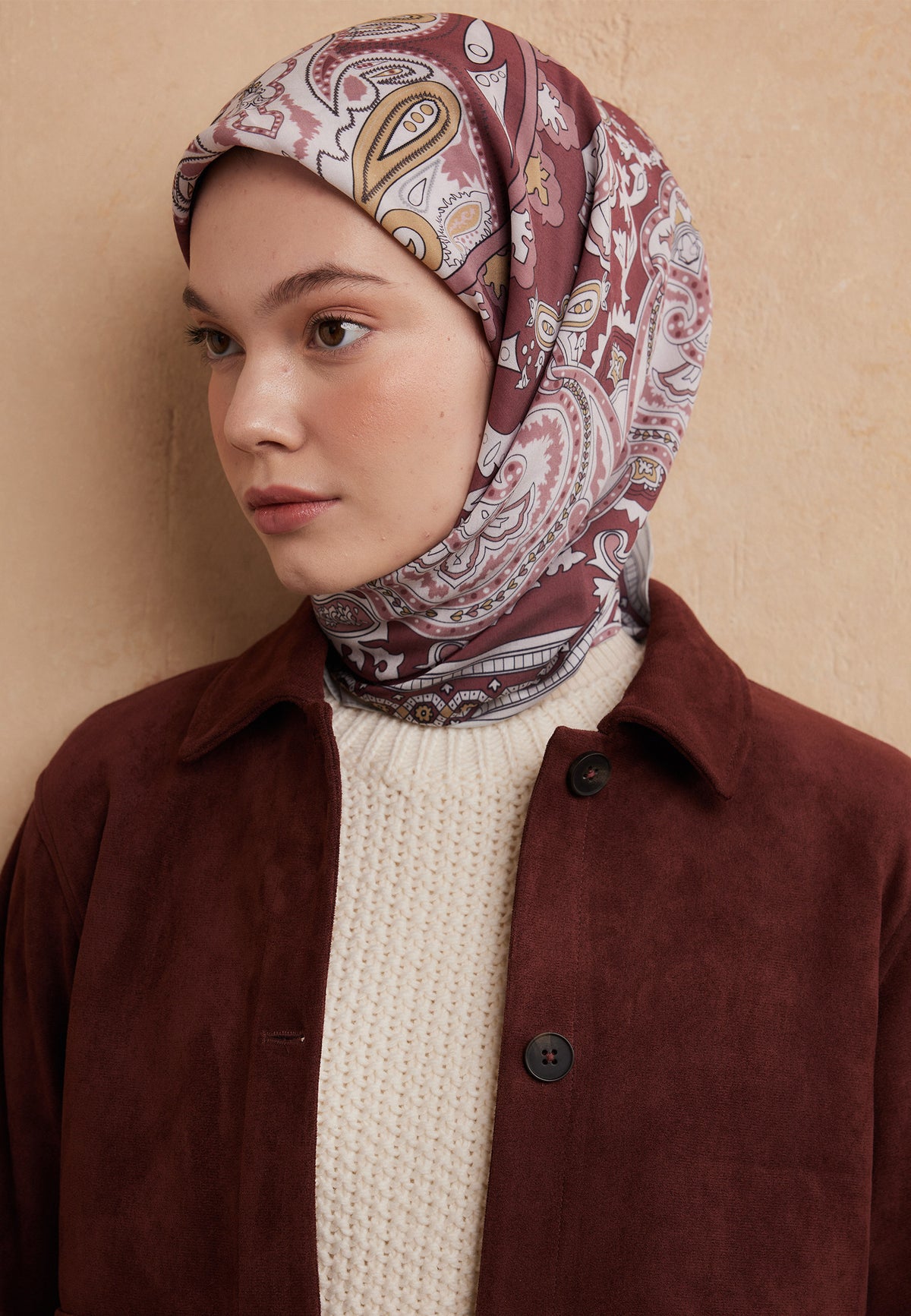 Vıntage Pembe Lena Desen Pamuk İpek Eşarp