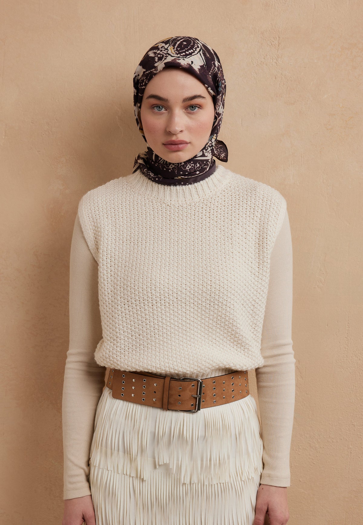 Mürdüm Floral Paısley Desen Pamuk İpek Eşarp