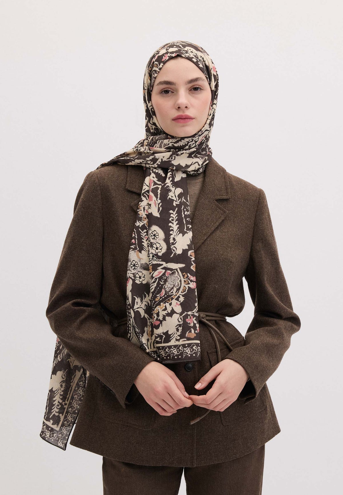 Antrasit Floral Paısley Desen Şal