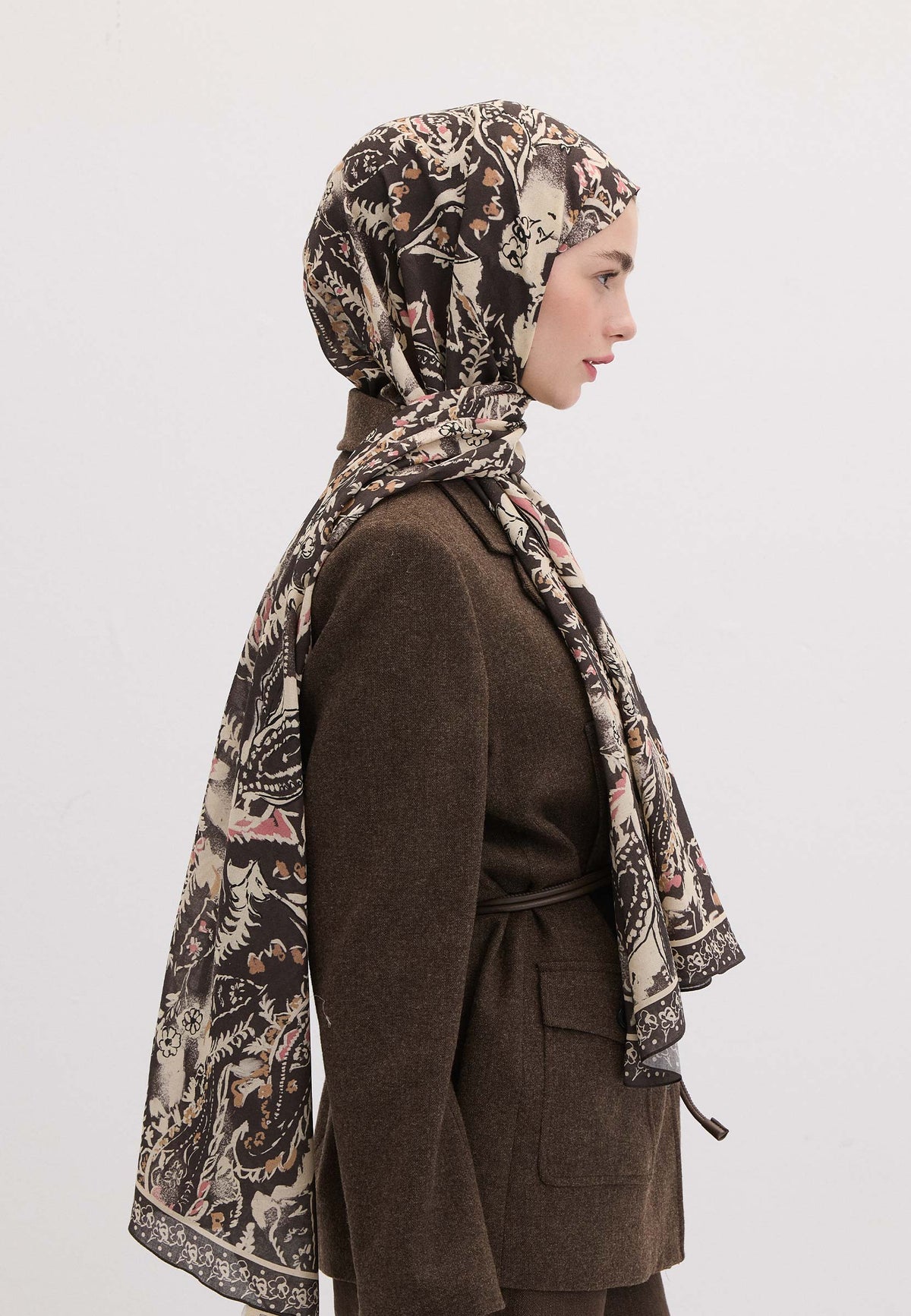 Antrasit Floral Paısley Desen Şal