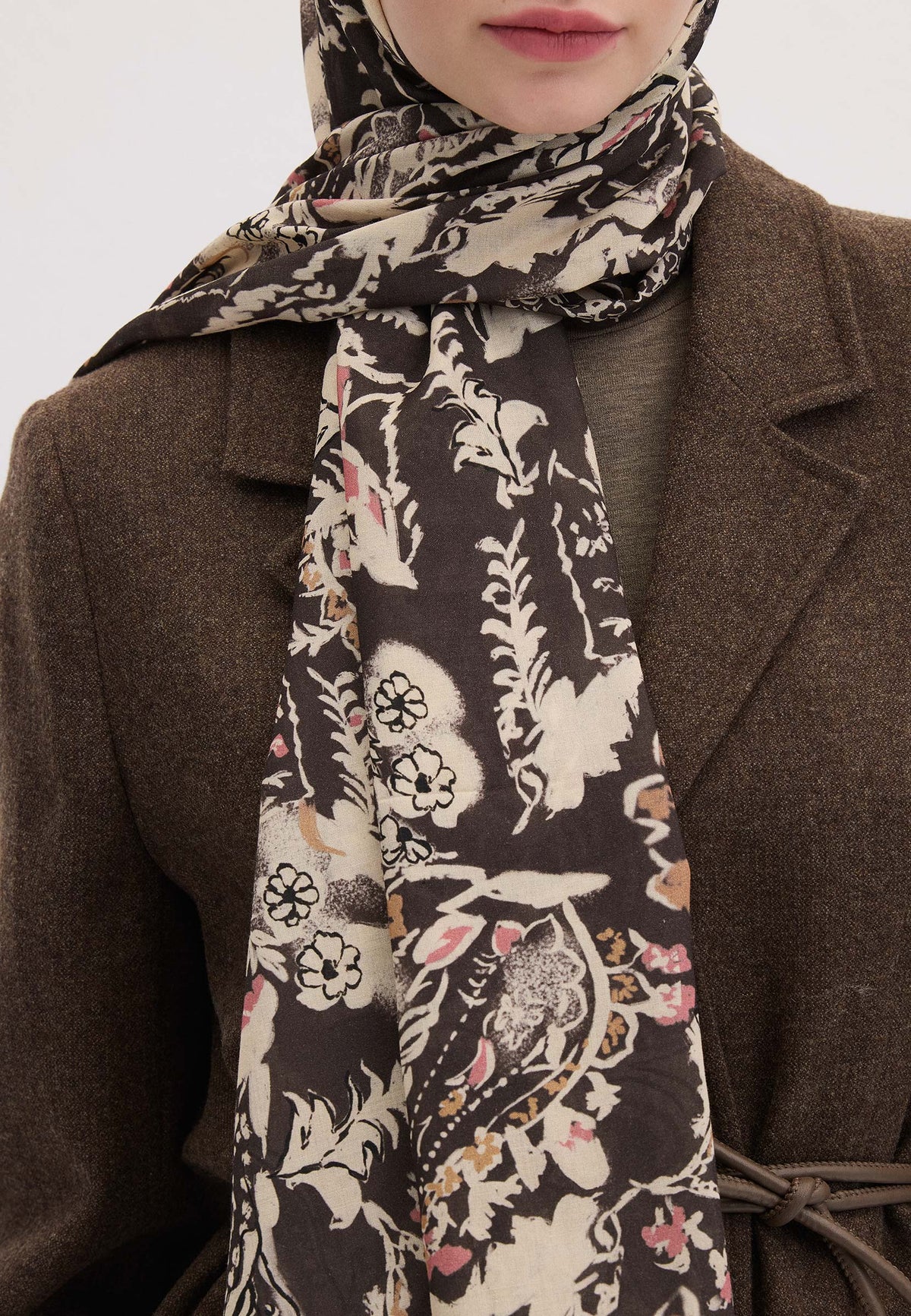 Antrasit Floral Paısley Desen Şal