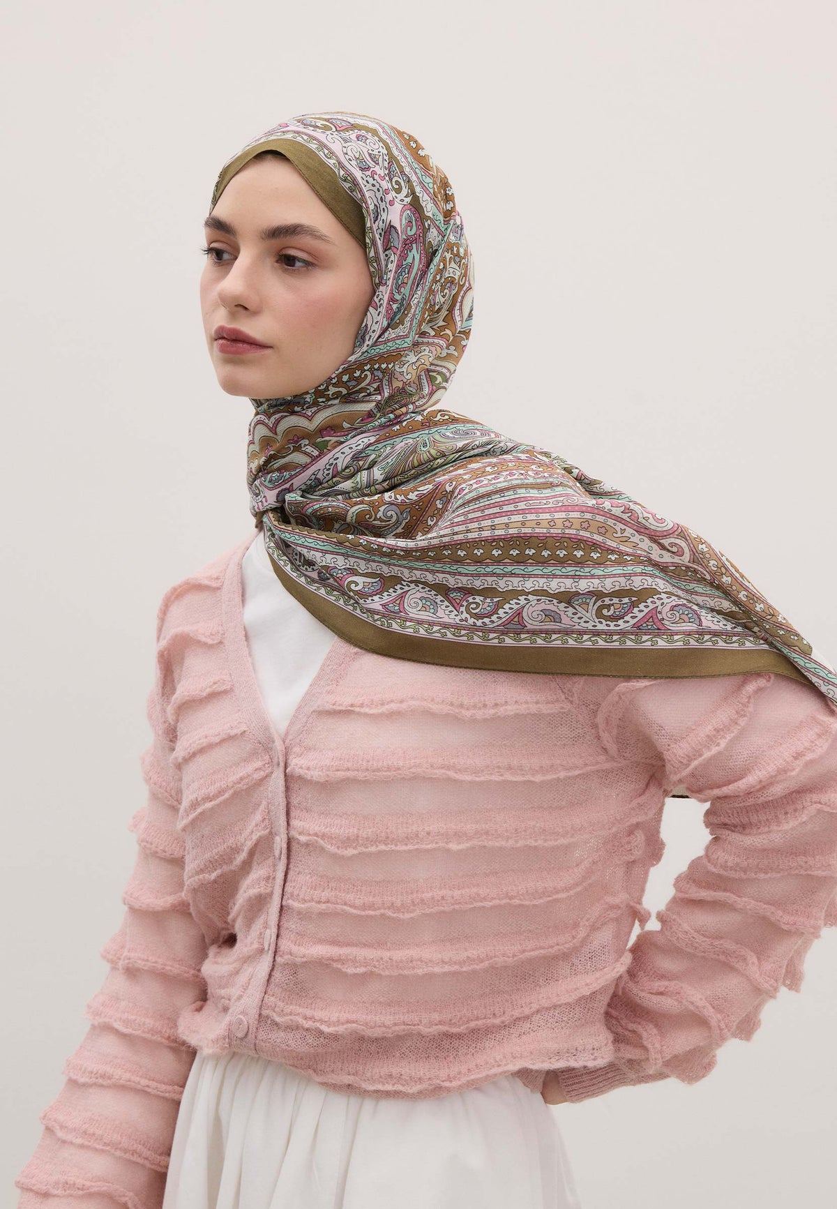 Tozlu Pembe Etnıc Floral Desen Şal