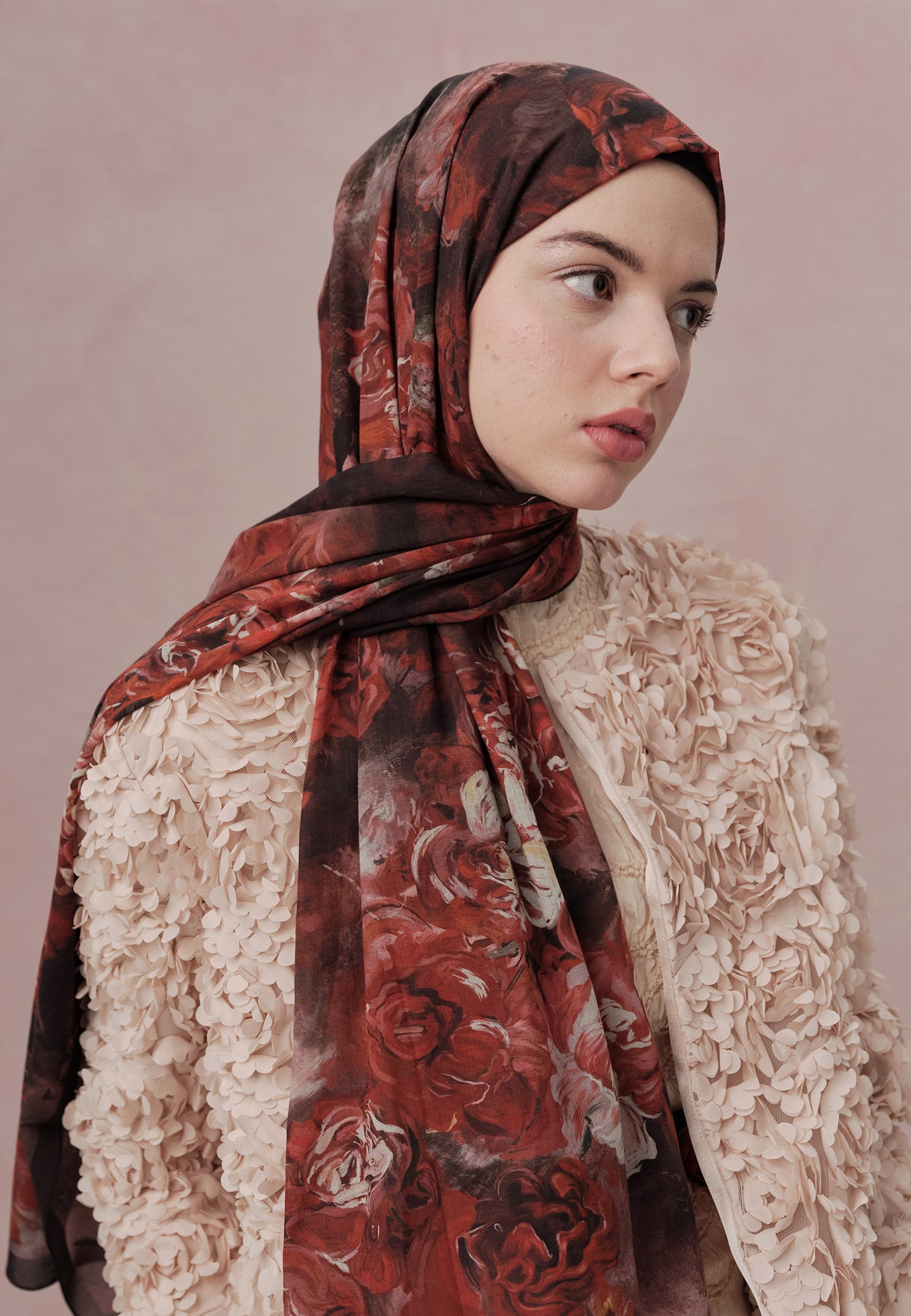 Kırmızı Love In Bloom Desen Vual Şal