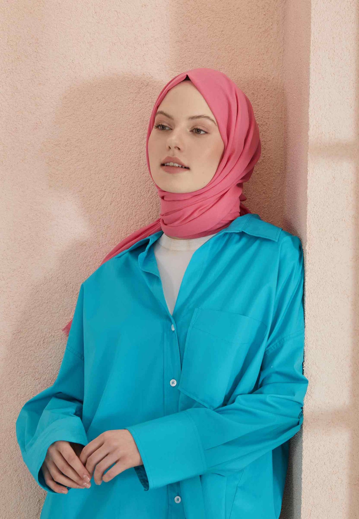 Koyu Pembe İnce Pamuk Vual Şal