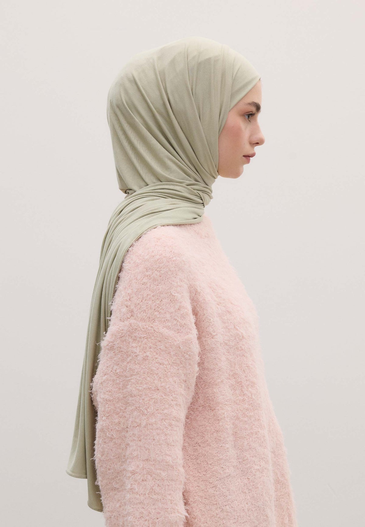 Pastel Yeşil Bambu Penye Şal