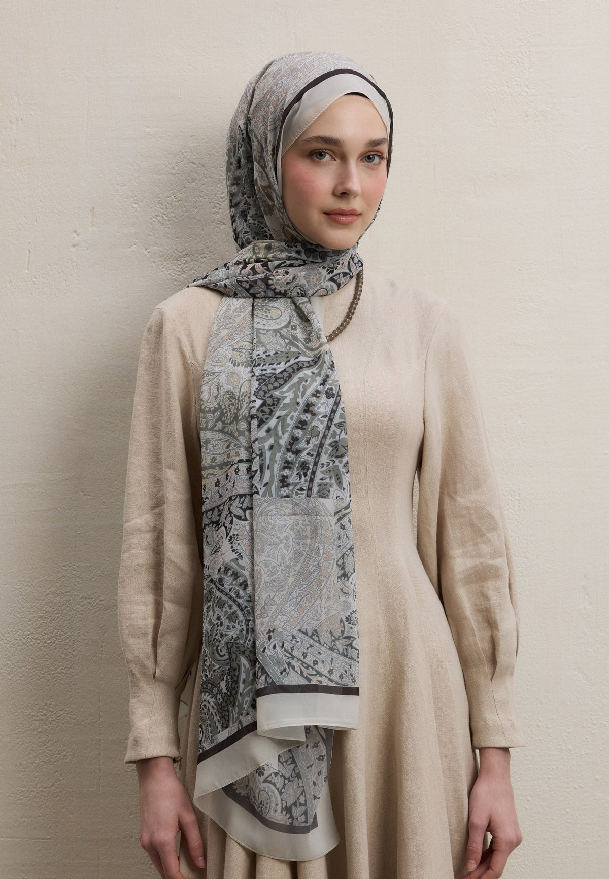 Vizon Paısley Patch Desen İpek Krep Şal