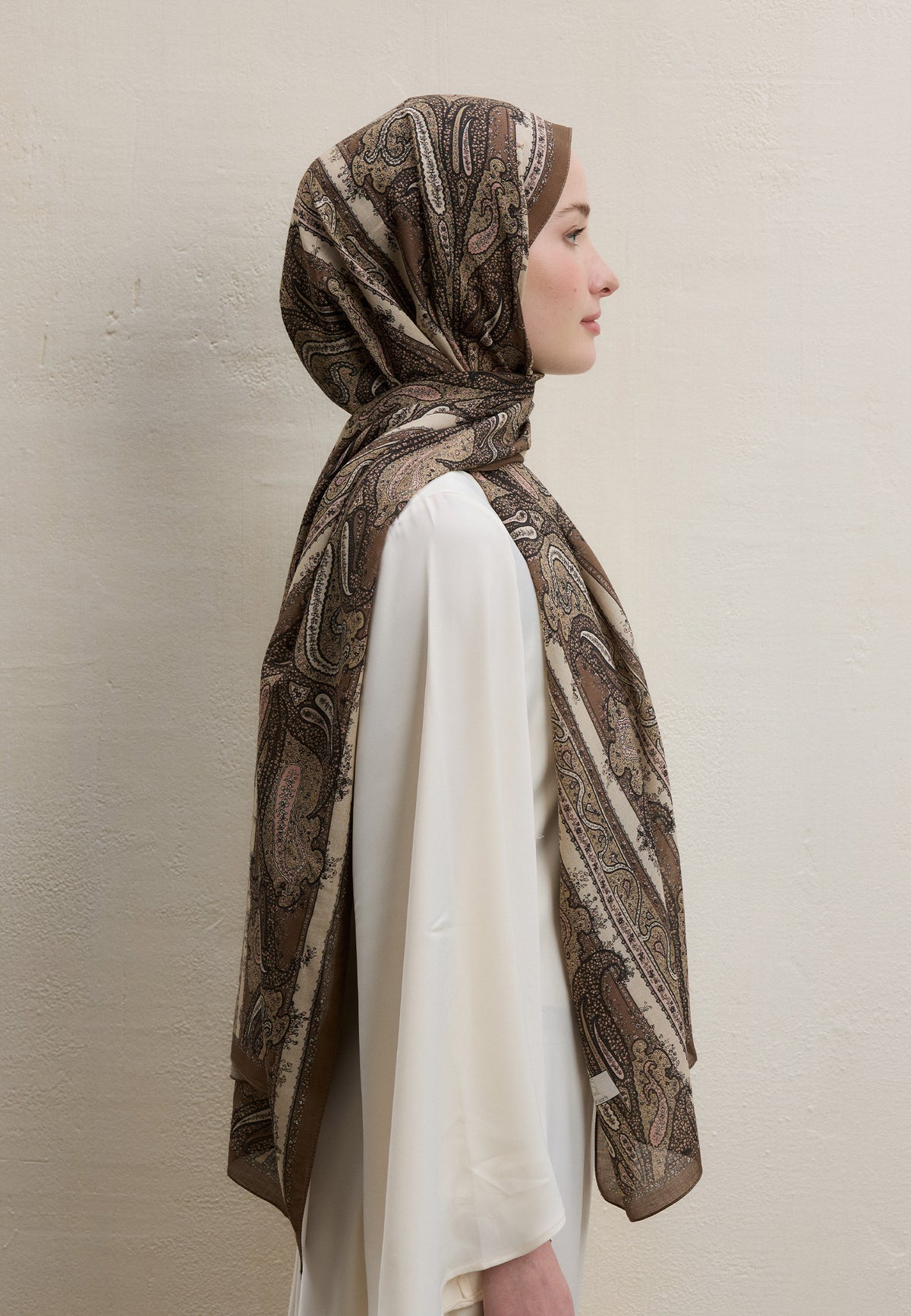 Sütlü Kahve Paısley Elegance Desen Şal