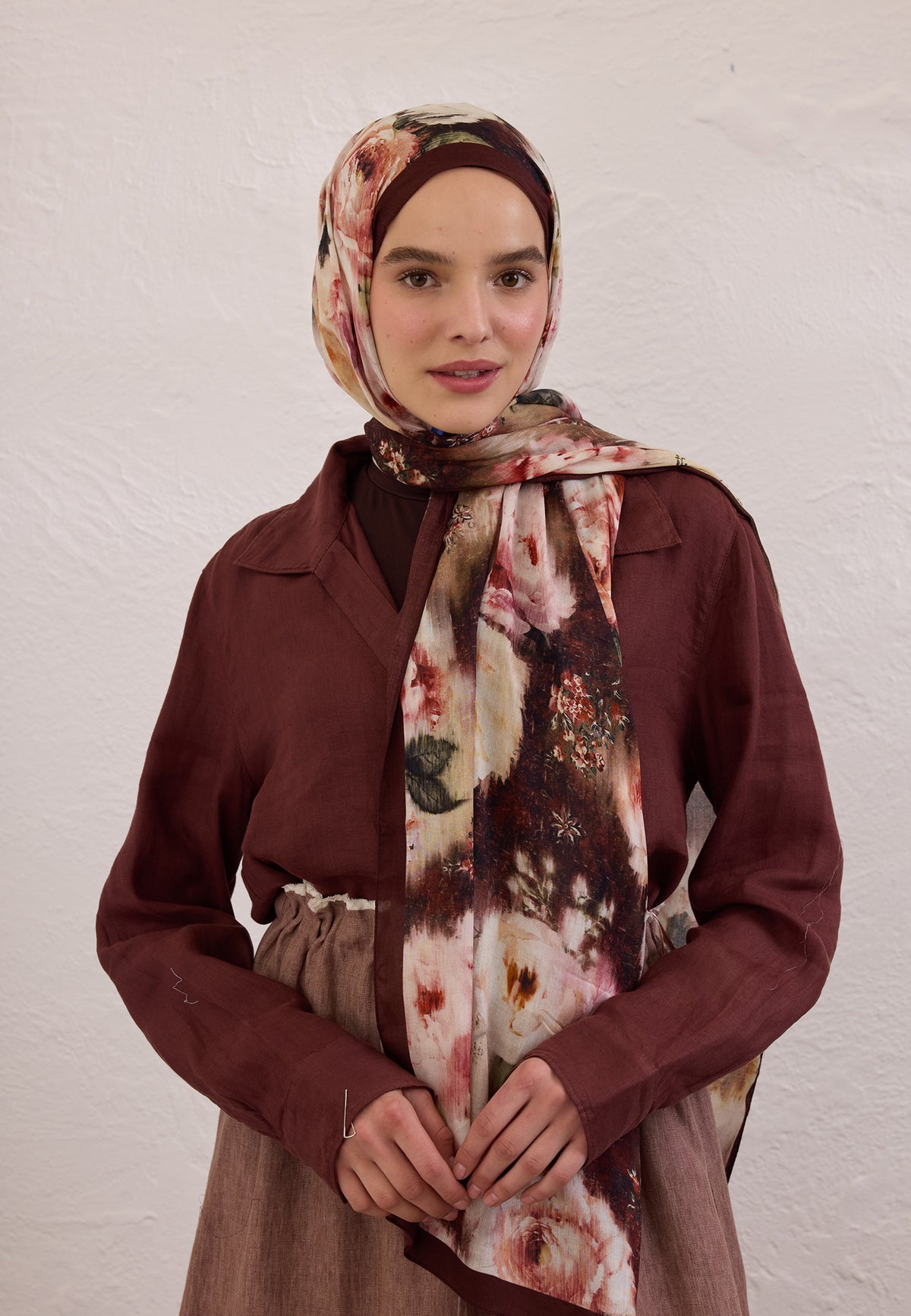 Bordo Vıntage Rose Desen Rami Şal