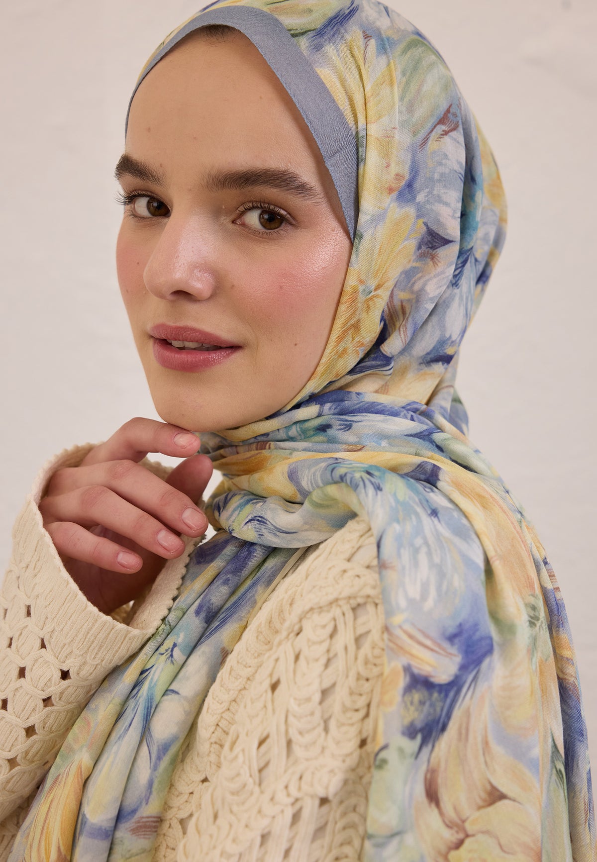 Soft Mavi Pure Flora Desen Rami Şal