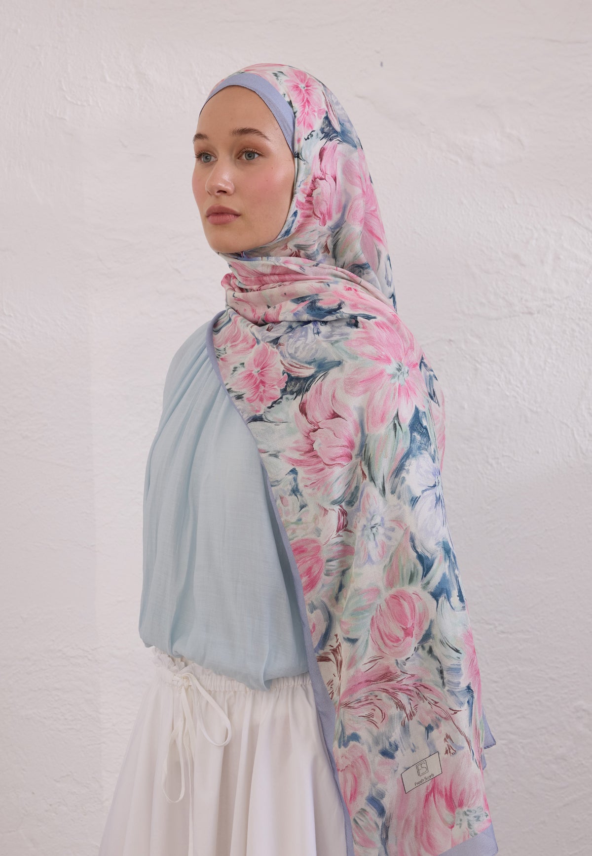 Pembe Pure Flora Desen Rami Şal