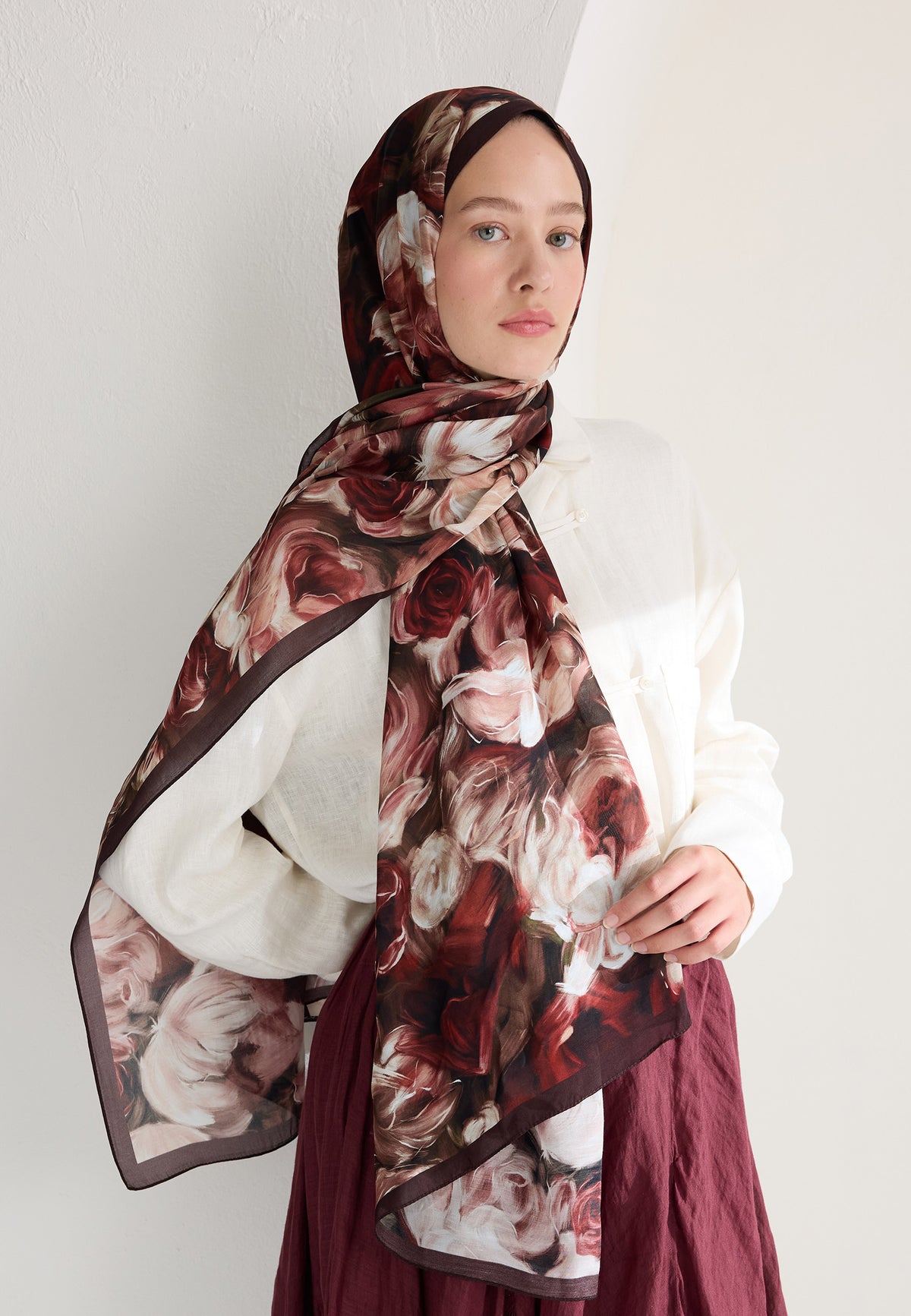 Bordo Rose Garden Floş Viskon Şal