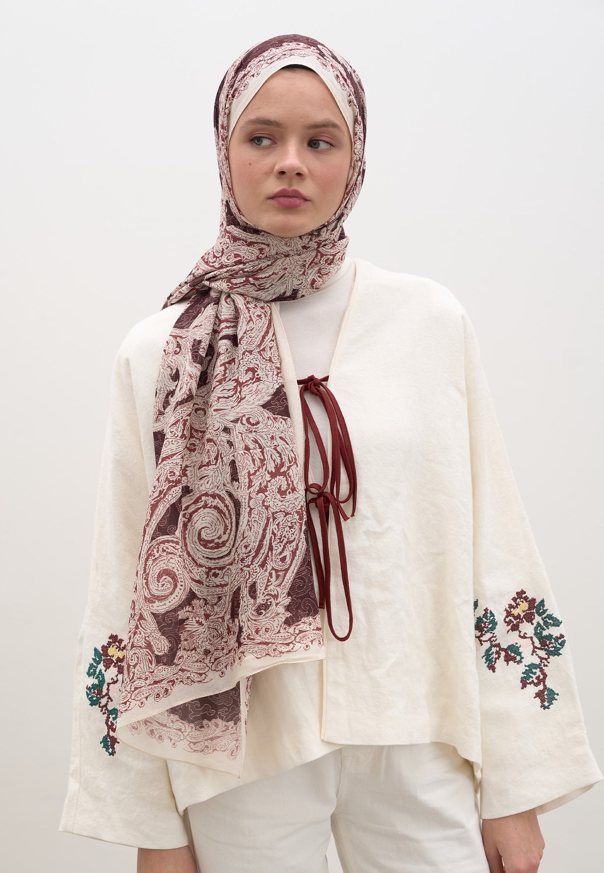 Bordo Wıld Paısley Desen Şal