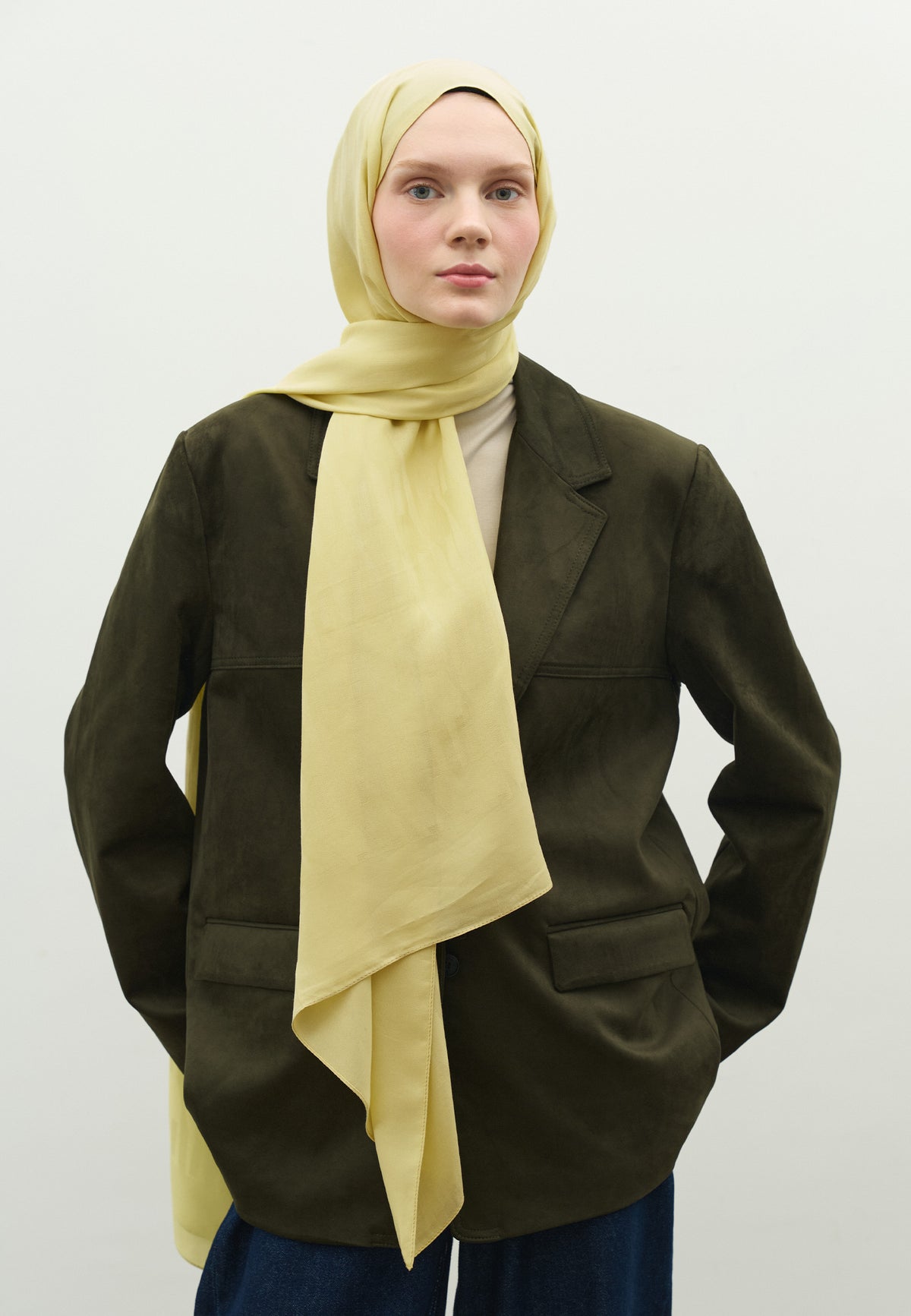 Soft Sarı Nara Pamuk Floş Jakarlı Şal