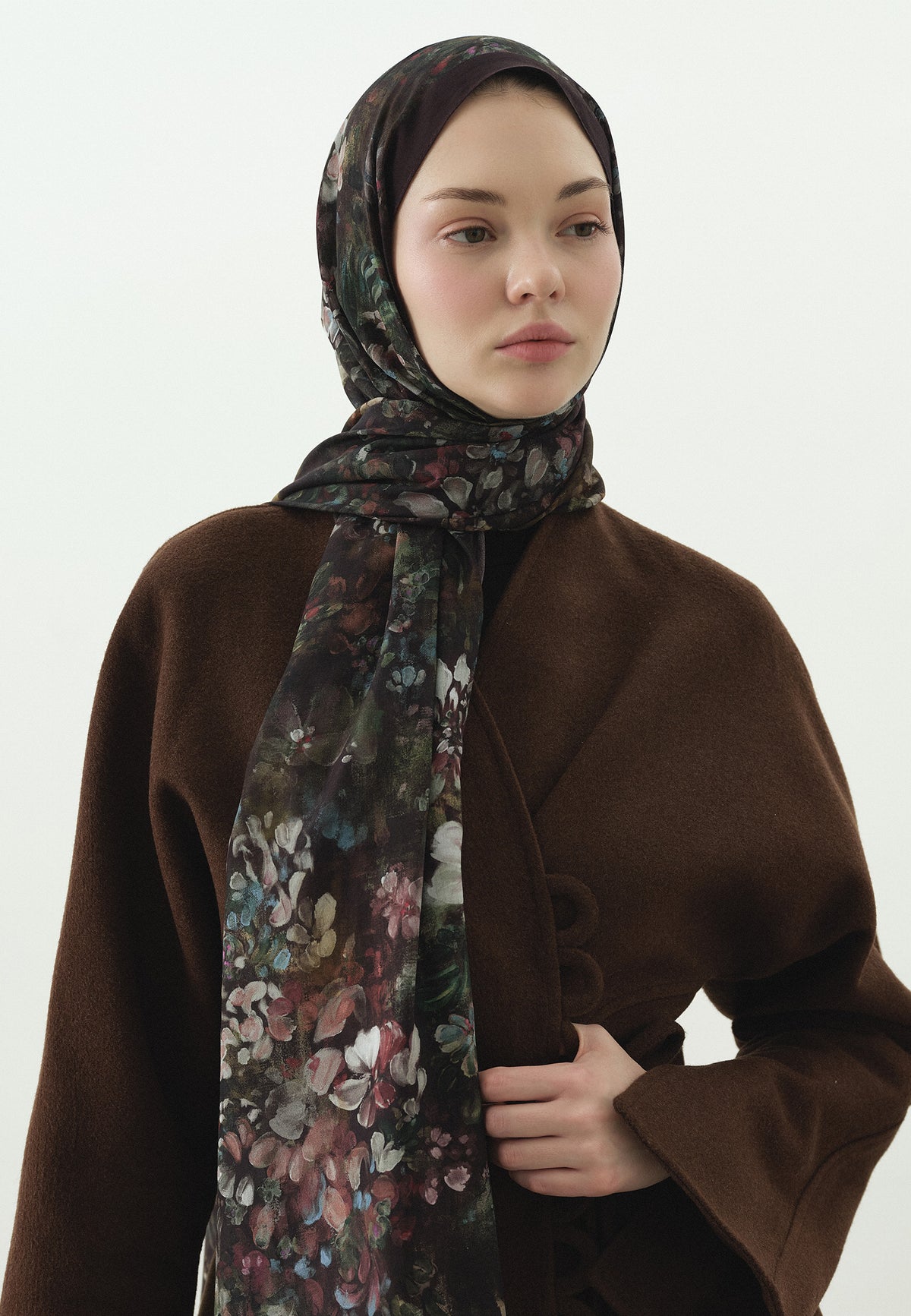 Mürdüm Dark Beauty Desenli Pamuk Viskon Şal