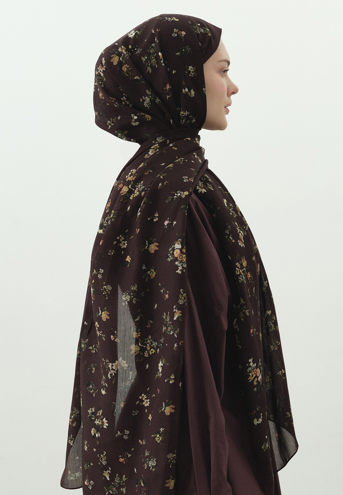 Bordo Tıny Blooms Desenli Pamuk Viskon Şal