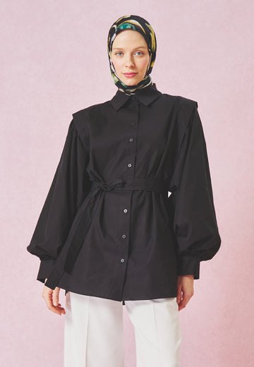 Love In Bloom Desen Floş Viskon Eşarp Deep Black