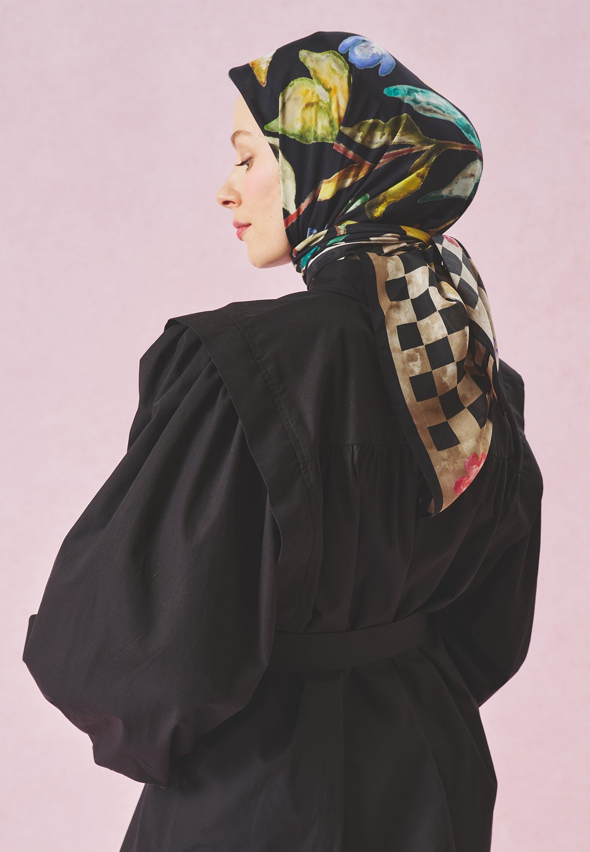 Love In Bloom Desen Floş Viskon Eşarp Deep Black