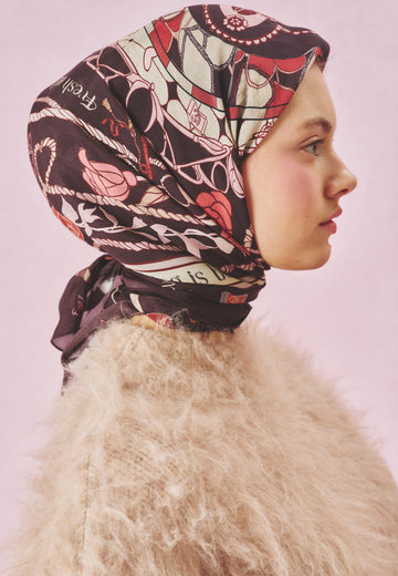 Dreamy Skies Desen Floş Viskon Eşarp Burgundy