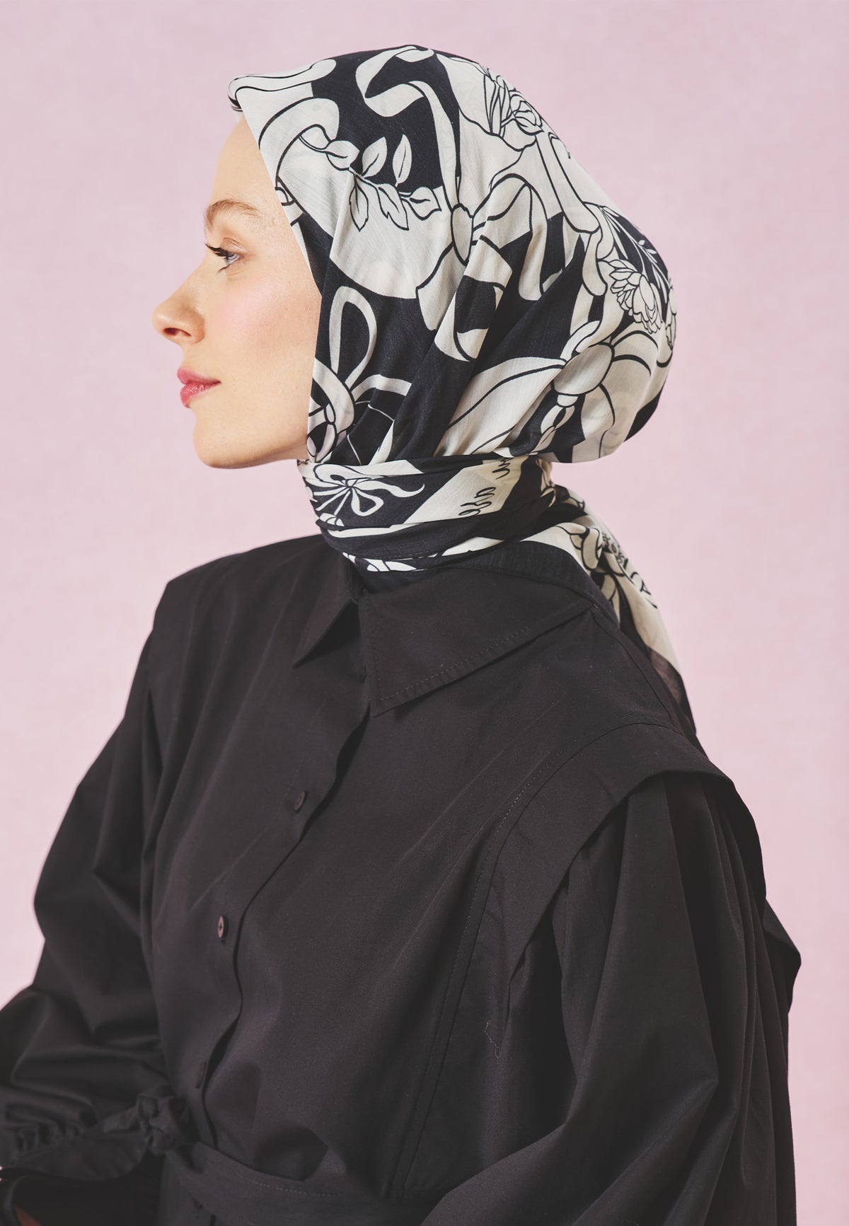 Eternal Love Desen Floş Viskon Eşarp Black