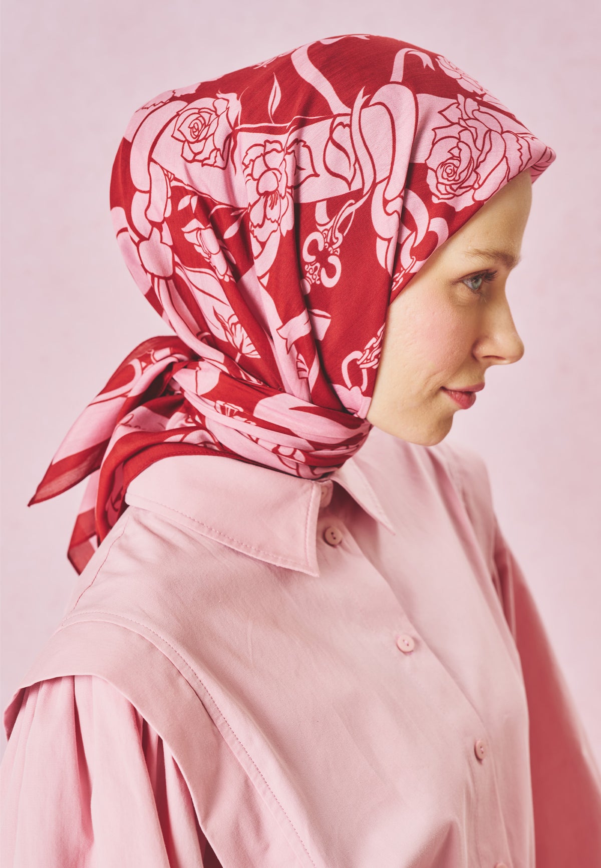 Eternal Love Desen Floş Viskon Eşarp Pink Rose
