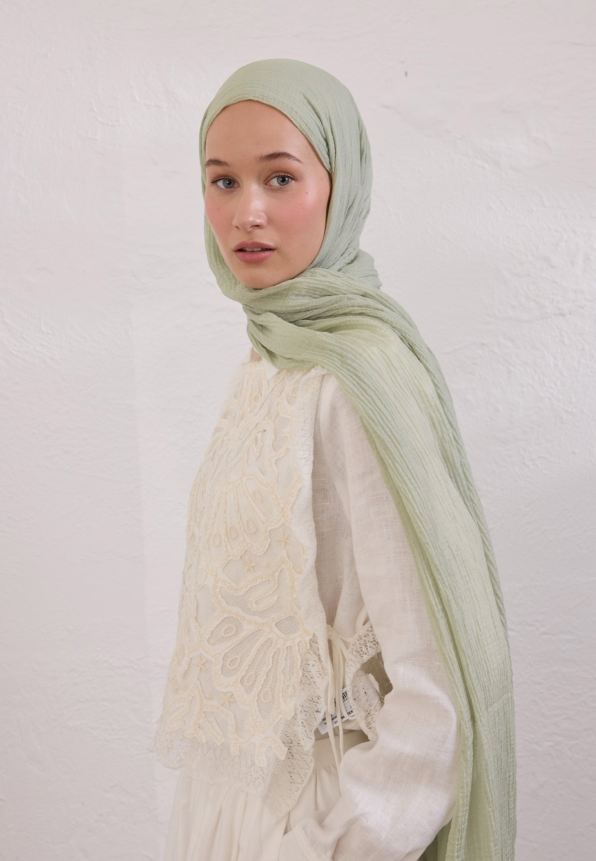 Pastel Yeşil Modal Krinkıl Şal