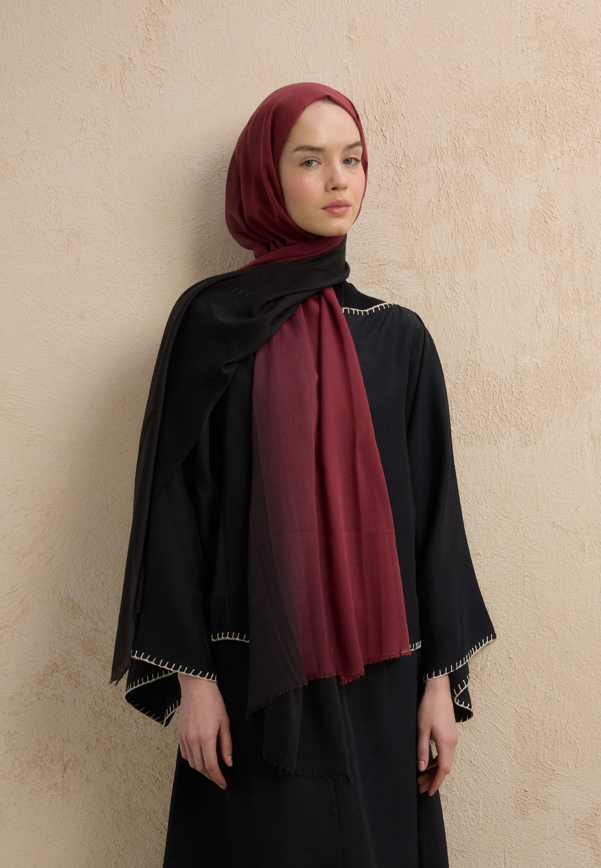 Siyah-bordo Modal Degrade Şal