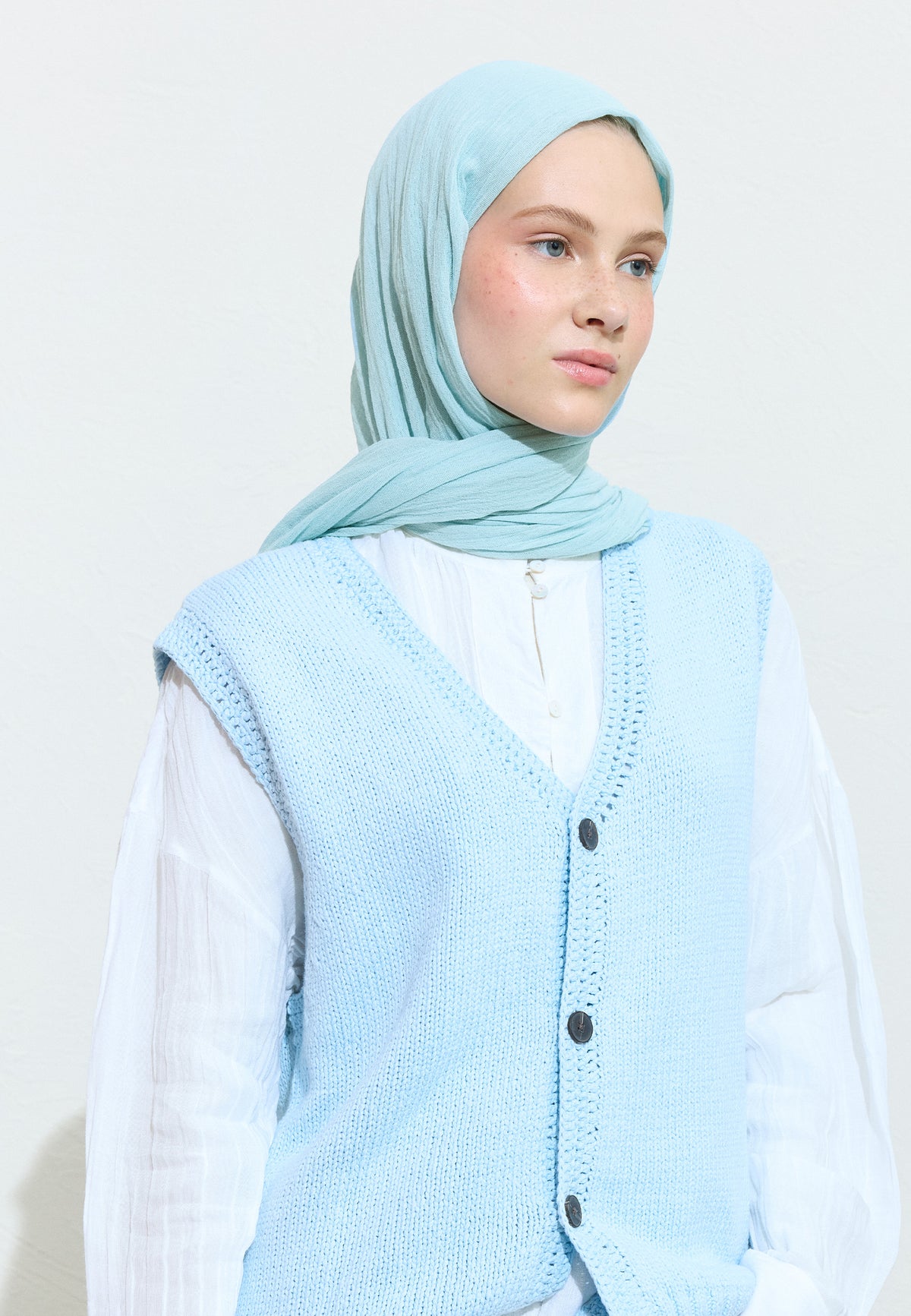 Pamuklu Keten Şal Blue Lemonade